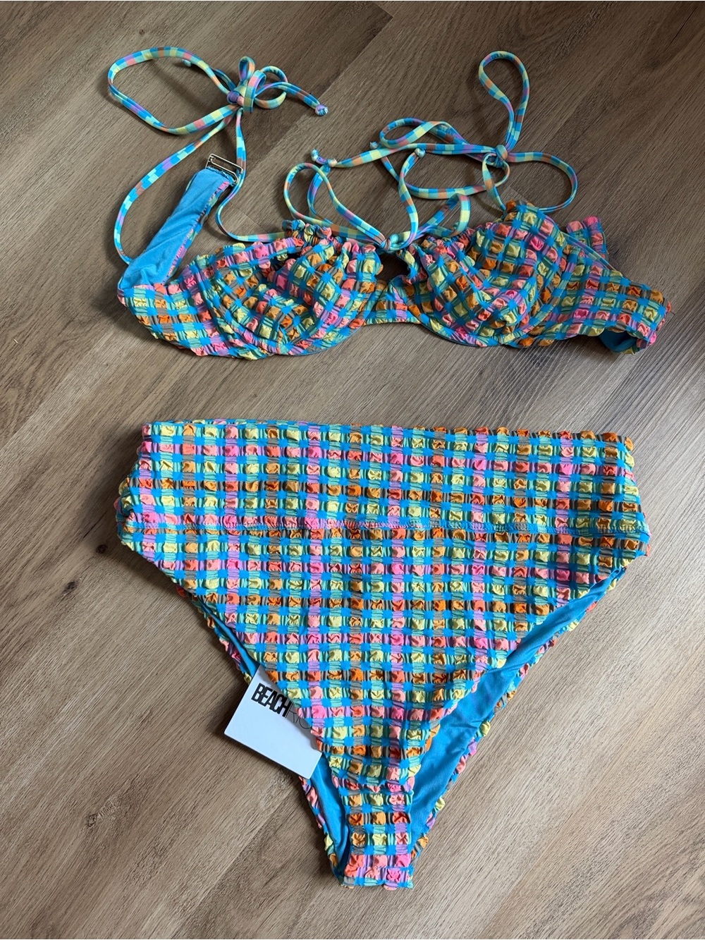 Beach Riot Multicolor Textured Bikini - Teal, Pink, Orange, Yellow